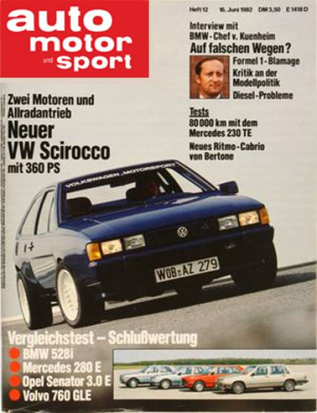 12/1982: Zwei Motoren und Allradantrieb - Neuer VW Scirocco mit 360 PS; Vergleichstest - Schlusswertung: BMW 528i, Mercedes 280 E, Opel Senator 3.0 E, Volvo 760 GLE; Interview mit BMW-CHef v. Kuenheim: Auf falschen Wegen? Formel 1-Blamage, Kritik an der M