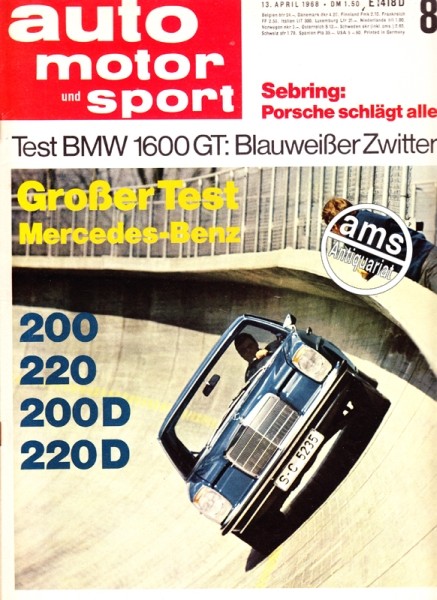 Test: BMW 1600 GT (Blauweißer Zwitter), Sebring: Porsche schlägt alle, Zeitung 13.4.1968