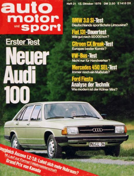 21/1976: Erster Test - Neuer Audi 100; BMW 3.0 Si-Test: Deutschlands sportlichste Limousine?; Fiat 131-Dauertest: Wie gut nach 50000 km?; Citroen CX Break-Test: Europas bester Kombi?; VW-Bus-Test: Nicht nur für Handwerker?; Mercedes 450 SEL-Test: Immer no