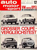 12/1966: VW contra Opel - Die Schlussbewertungen, Grosser Coupe-Vergleichstest Fiat 850 Karmann-Ghia Opel Kadett Ford 12 M