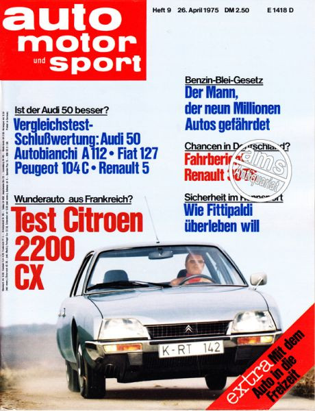 9/1975: Ist der Audi 50 besser? Vergleichstest-Schlusswertung: Audi 50, Autobianchi A 112, Fiat 127, Peugeot 104 C, Renault 5; Wunderauto aus Frankreich? Test Citroen 2200 CX; Benzin-Blei-Gesetz - Der Mann, der neun Millionen Autos gefährdet; Chancen in D