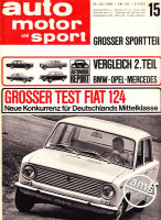 15/1966: Grosser Sportteil, Vergleich 2. Teil BMW - OPEL - Mercedes, Grosser Test Fiat 124 neue Konkurrenz für Deutschlands Mittelklasse