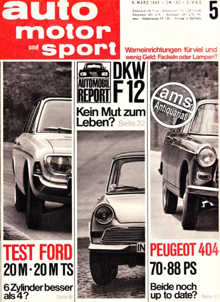 Auto Motor Sport 1965 bestellen, Auto Motor Sport 1965 kaufen, Zeitung 6.3.1965, Peugeot 404. (70-88 PS) Beide noch up to date?, DKW F 12: Kein Mut zum Leben?