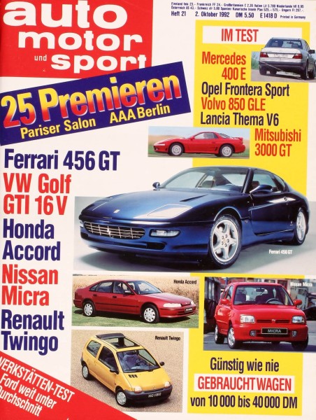 Auto Motor Sport, 02.10.1992 bis 15.10.1992