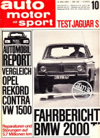 Original Auto Motor Sport Zeitung 14.5.1966 bis 27.5.1966, AMS 10/1966: Test Jaguar S, Vergleich Opel Rekord und VW 1500 Reparaturen und Störungen auf 5,7...