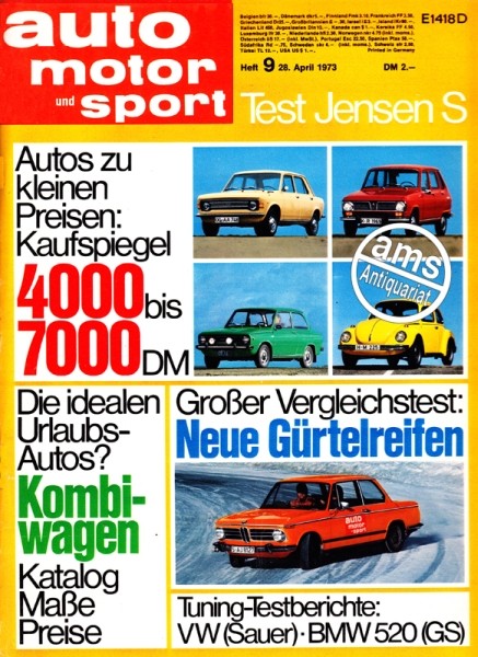 Zeitung 28.4.1973, Autos zu kleinen Preisen