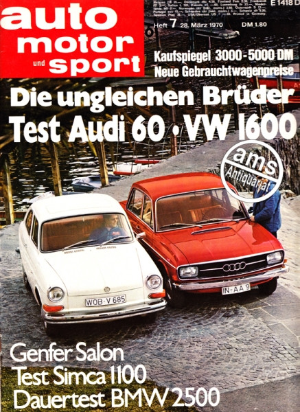 7/1970: Kaufspiegel 3000 - 5000 DM; Die ungleichen Brüder: Test Audi 60 und VW 1600; Genfer Salon; Test Simca 1100; Dauertest BMW 2500; Neues Modell: CITROEN SM
