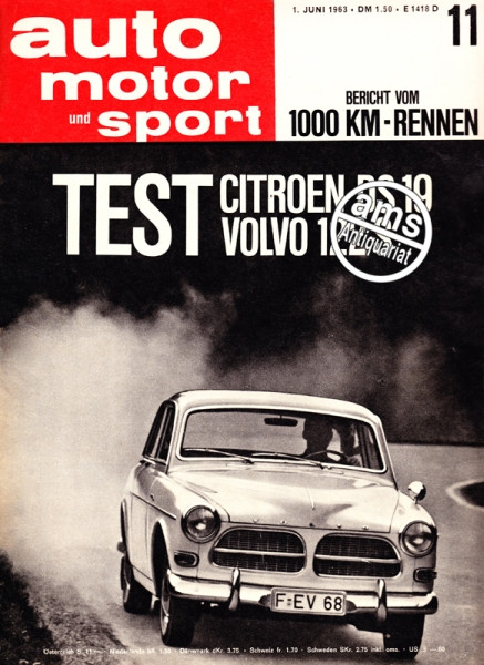 11/1963: Bericht vom 1000 KM-Rennen, Test Citroen DS 19 und Volvo 122 S
