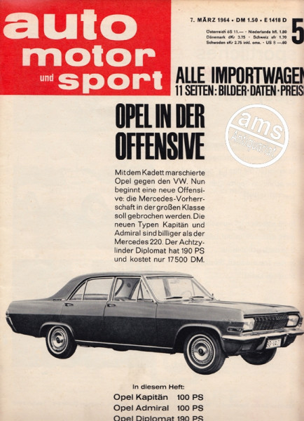 Auto Zeitung 7. März 1964   , OPEL IN DER OFFENSIVE