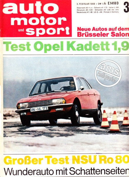 3/1968: Neue Autos auf dem Brüsseler Salon; Test Opel Kadett 1,9; Großer Test NSU R080 - Wunderauto mit Schattenseiten
