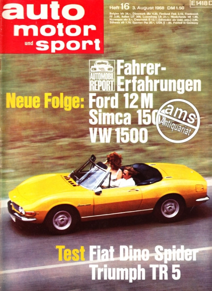 AUTO Zeitung AMS 16/1968, Historische Auto Zeitung 3.8.1968 bis 16.8.1968 zum Geburtstag