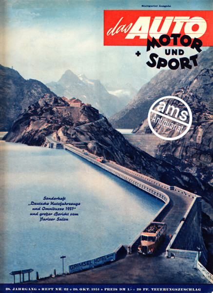 22/1951: Sonderheft: "Deutsche Nutzfahrzeuge und Omnibusse 1951"; Großer Bericht vom Pariser Salon: Talbots Lago Spezial, Bentley Coupe (Nino Farina), Pegaso, General Motors "Le Sabre", Bugatti Typ 101, Saoutchik karossierter Delahaye, Franays Coupe de Vi