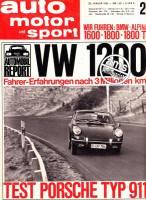 2/1965: Wir fuhren: BMW-Alpina 1600 - 1800 und 1800T, VW 1200 Fahrer-Erfahrungen nach 3 Millionen km, Test Porsche Typ 911