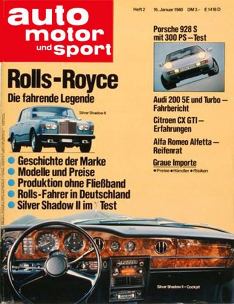 2/1980: Porsche 928 S mit 300 PS - Test; Rolls-Royce - Die fahrende Legende: Geschichte der Marke, Modelle und Preise, Produktion ohne Fließband, Rolls-Fahrer in Deutschland, Silver Shadow II im Test; Audi 200 5E und Turbo - Fahrbericht; Citroen CX GTI -