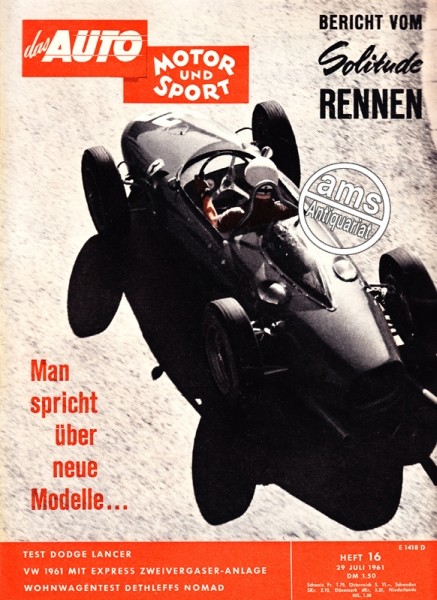 Zeitung 29.7.1961, Auto Motor Sport 1961 bestellen, Auto Motor Sport 1961 kaufen, Man spricht über neue Modelle, VW 1961 mit Express Zweivergaser Anlage, Wohnwagentest, Bericht von Solitude