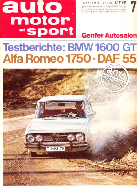 7/968: Testberichte: BMW 1600 GT - Alfa Romeo 1750 - DAF 55; Genfer Autosalon; Testbericht: PORSCHE 911 T - Monte Carlo Bombe; Motorsport: Rallye Solitude - Charbonnières