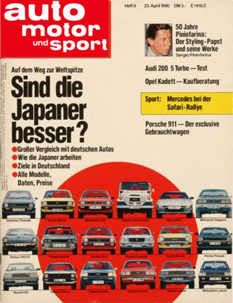9/1980: Auf dem Weg zur Weltspitze - Sind die Japaner besser? Großer Vergleich mit deutschen Autos (Ford Fiesta - Daihatsu Charade - VW Golf - Mitsubishi Colt - Audi 80 - Honda Accord - Porsche 924 - Mazda RX-7 - Opel Ascona - Toyota Corona - Opel Commodo